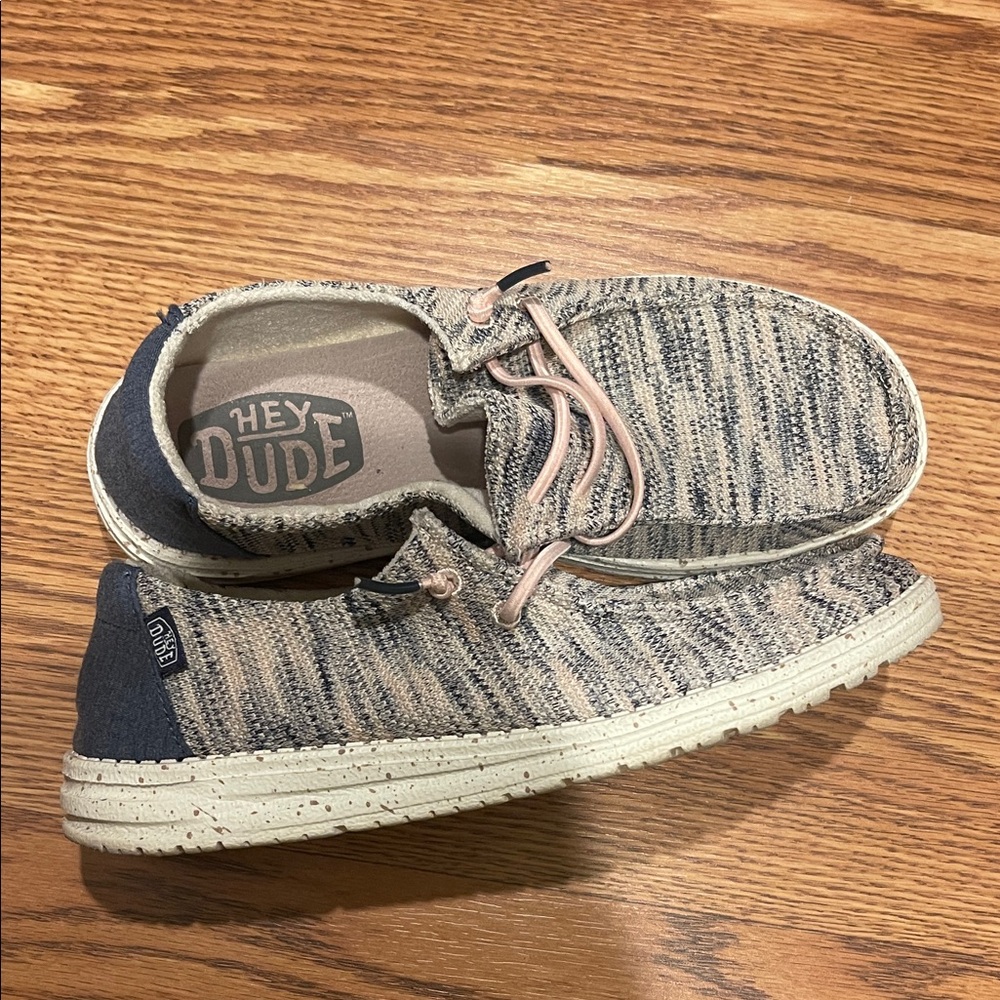 HEYDUDE blue and pink shoes